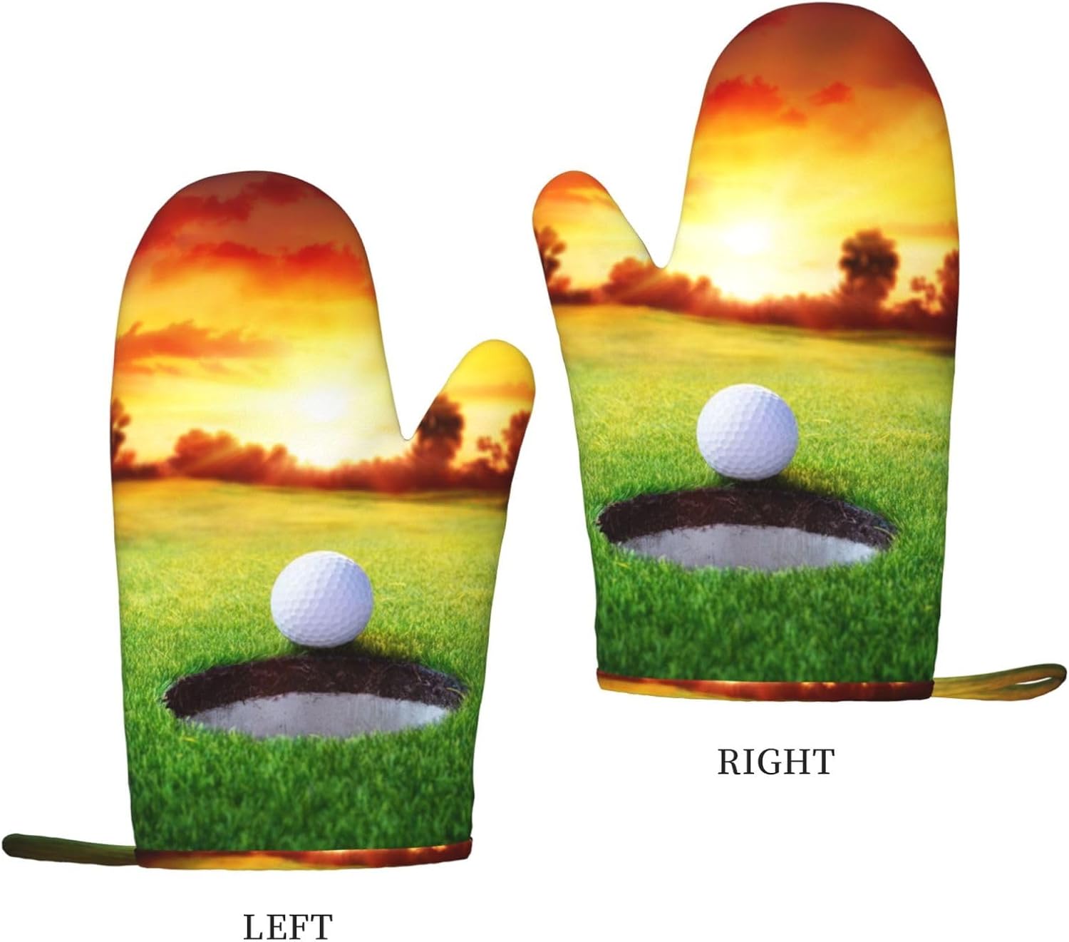 Sport Golf Ball Sunset Tree Oven Mitts and Pot Holders Set of 4 Heat Resistant Kitchen Gloves with Silicone Palm Hot Pads for Baking Cooking Grilling BBQ