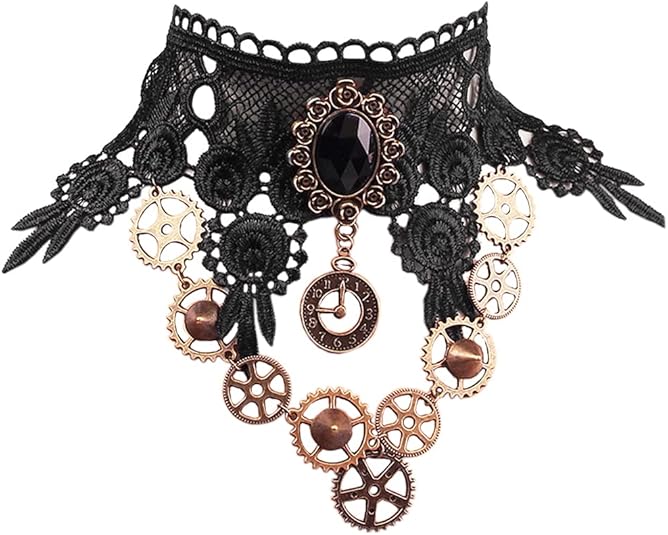 Daimay Choker Nero Collana in Pizzo con Set di bracciali Punk Party Fatto a Mano Vintage Gotico Lolita Retro Slave Bracelet Cinturino per Donna