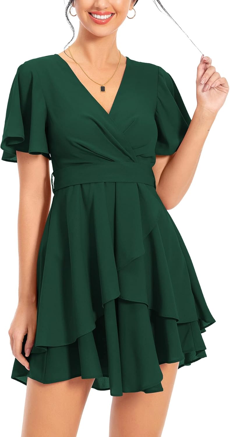 Womens Summer Dress Deep V Neck Short Sleeve Waist Kuwait Ubuy