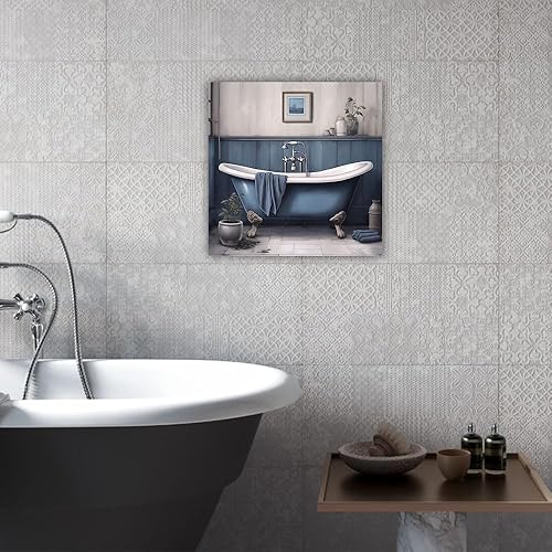 Miniatura 4 de ZHOUWALLPIC Cuadro decorativo de pared para baño, impresiones en lienzo azul para bañera, pintura de baño de granja, obra de arte para decoración de