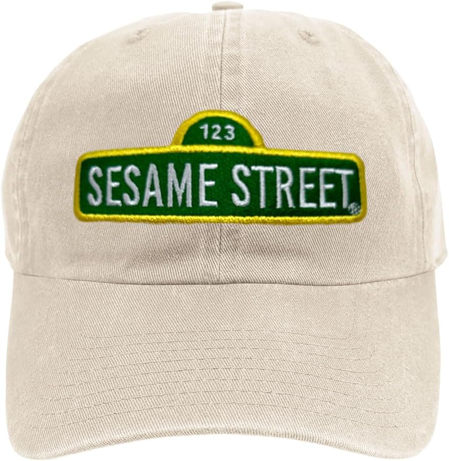 Popfunk Official Sesame Street Logo Dad Hat - The U18 Adjustable Relaxed-Fit Cap - Unisex for Men and Women, Cream
