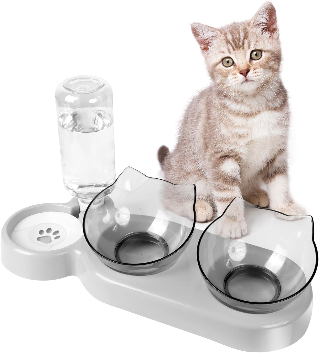 3 en 1 Comedero Gato Elevado, Cuenco del Gato Doble Tazón, Trasparente Comederos para Gatos, 15 °Inclinación Tazón de Alimentación, Automático Gatos Accesorios, para Gatitos y Cachorros