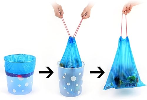 Miniatura 2 de Fiazony Bolsas de basura pequeñas de 1.2 galones, cordón, 200 unidades, color azul