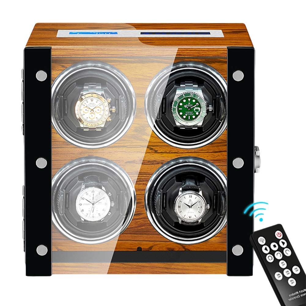 QUSYZD Automatic Watch Winder 4 LCD Touch Screen Display Remote Control LED Backlight Adjustable Watch Pillows Quiet Motor,