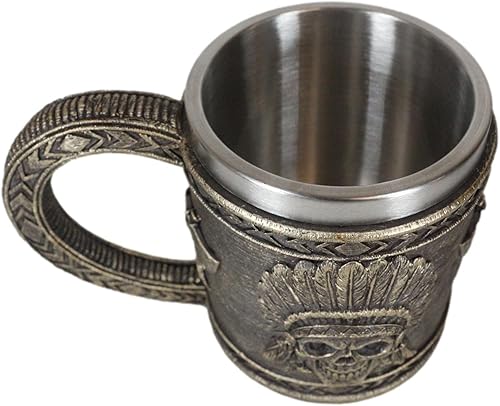 Miniatura 7 de Ebros Gift Nativo americano indio tribal jefe guerrero cráneo con águila cucaracha tocado y doble hacha cruzada taza de café taza de bebida jarra
