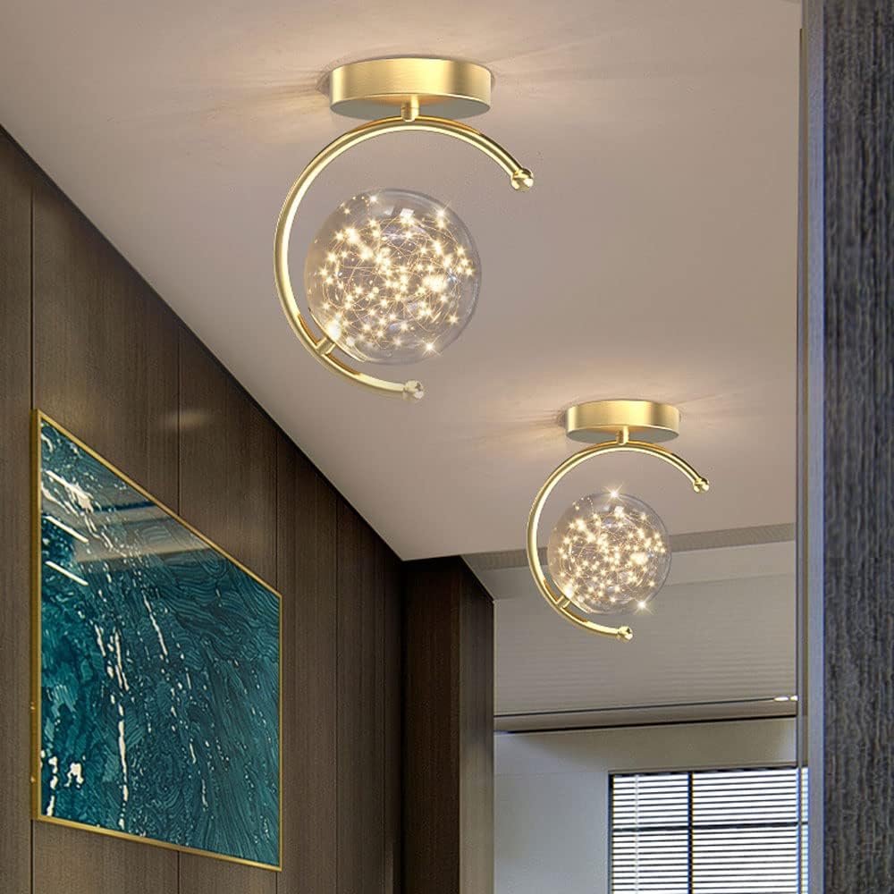 Creative Golden Gypsophila LED Semi Flush Mount Ceiling Light Metal Material Semicircle Ceiling Lamp Household Cloakroom Decoration Pendant Lighting Close to Ceiling Light Fixtures