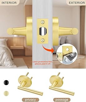 Haidms 5 Packs Passage Lever Door Handles Gold Door Levers, Heavy Duty Closet Door Handle for Passage Hall and Closet Door Handles Lock, Left/Right Handing