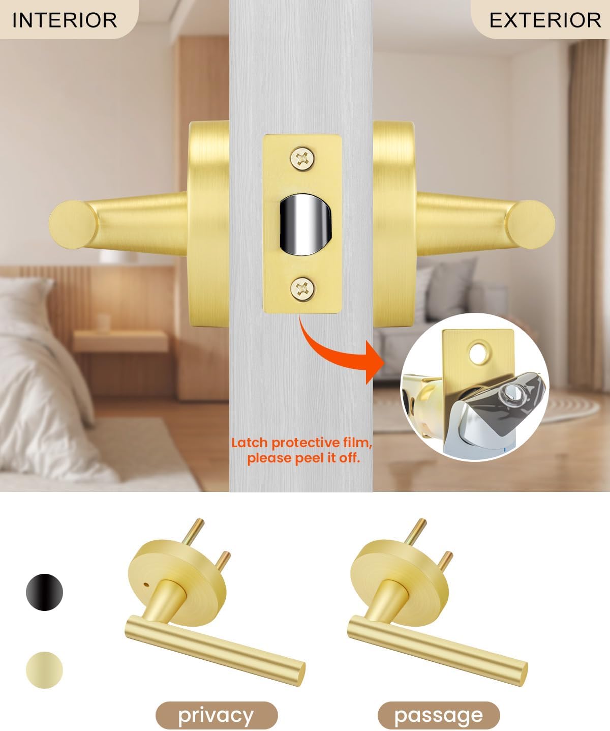 Haidms 5 Packs Passage Lever Door Handles Gold Door Levers, Heavy Duty Closet Door Handle for Passage Hall and Closet Door Handles Lock, Left/Right Handing