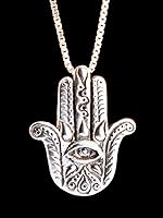 Vista 2 de Hamsa Hand and Eye Pendant Silver Hand Of Fatima Evil Eye Lotus Charm 5 Elements Chakra Yoga Boho Jewelry