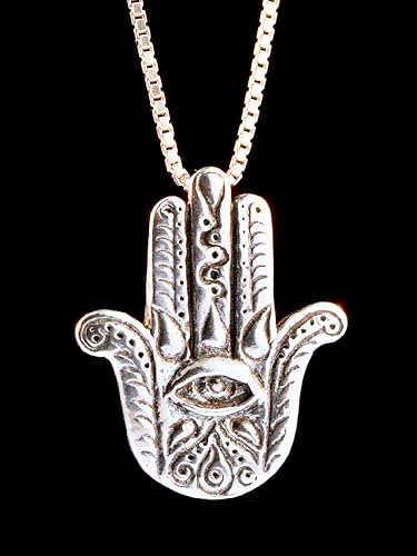 Miniatura 2 de Hamsa Hand and Eye Pendant Silver Hand Of Fatima Evil Eye Lotus Charm 5 Elements Chakra Yoga Boho Jewelry