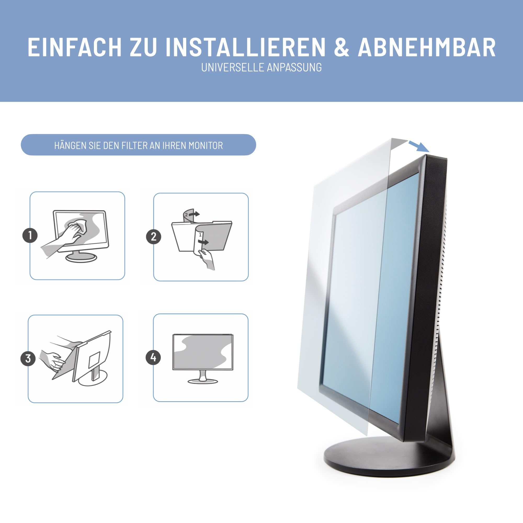 VistaProtect Premium Anti-Blaulichtfilter für Computermonitore, Abnehmbar (26" bis 27" Zoll)