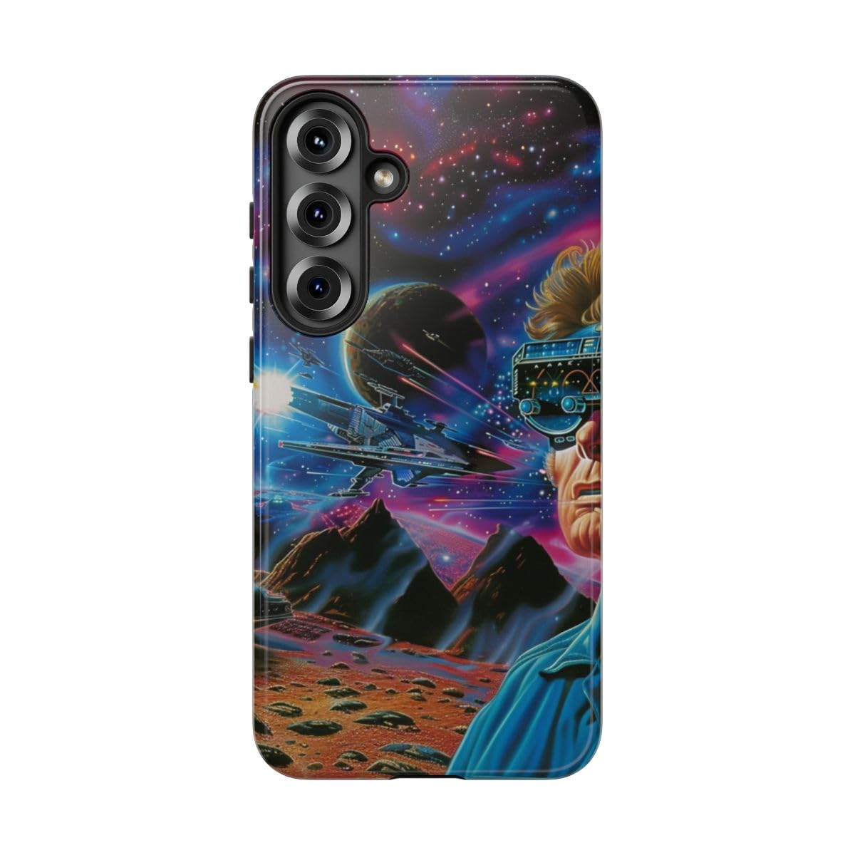 Coque brillante Samsung S25 Plus antichoc Space Battle VR bleu