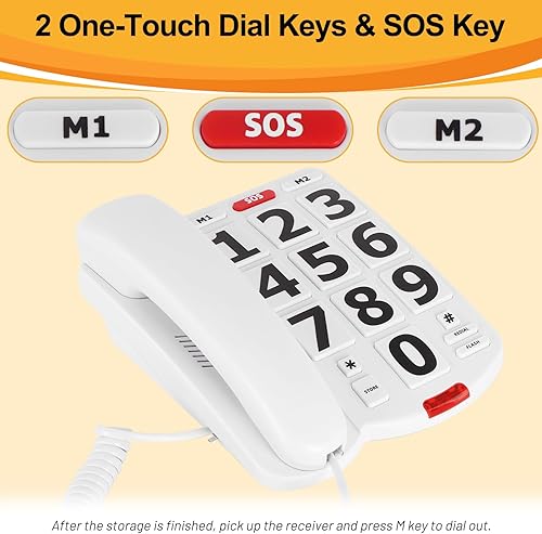 Miniatura 3 de Uvital Teléfono de botón grande para personas mayores, teléfono fijo para ancianos con botones grandes, 2 teclas de marcación rápida de un solo