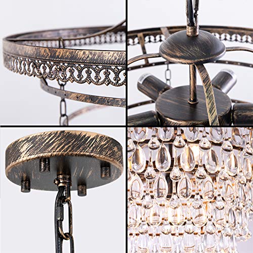 Wellmet DS-CCP002-BRONZE-US Crystal Chandelier, 6-Light 5 Tiers Farmhouse Bronze Ceiling Lighting Fixture thumb #6