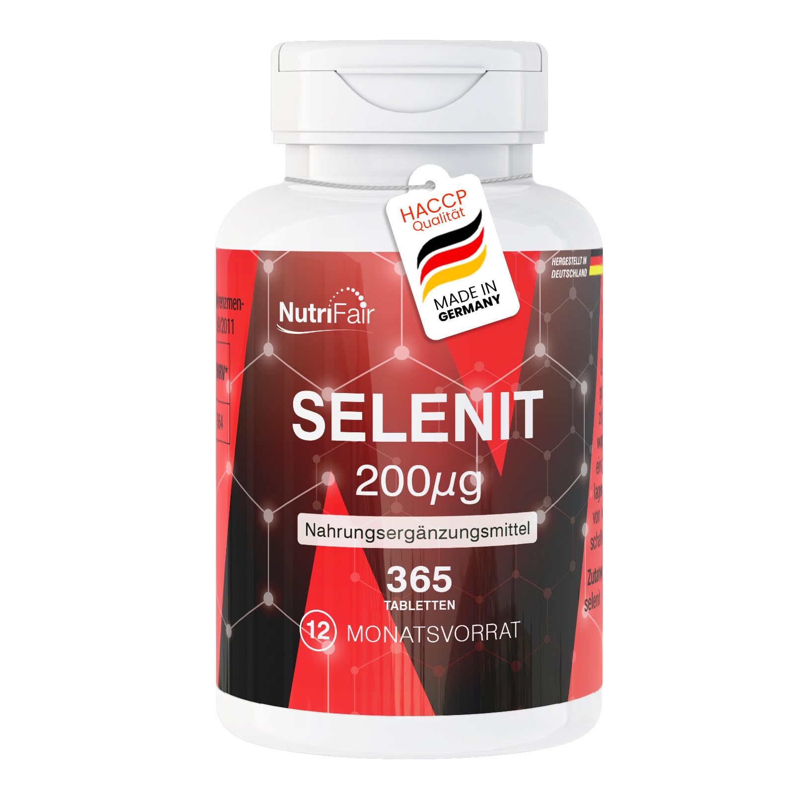 Nutrifair Selenit 200μg, 365 Tabletten mit je 200μg Selen, schluckfreundlich, Hochdosiert, 100% Vegan, Deutsche Produktion & Laborprüfung