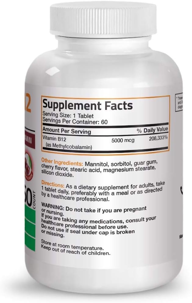 Bronson Methyl B12 5000 mcg Vitamin B12 Methylcobalamin Lozenges + Super B Vitamin B Complex Sustained Slow Release