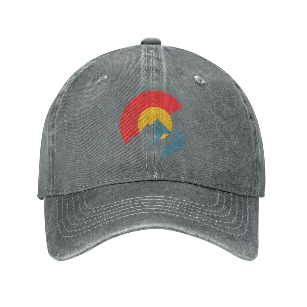 Embroidery Colorado Flag Baseball Cap State Mountain Casual Sun Peak Hat Grey