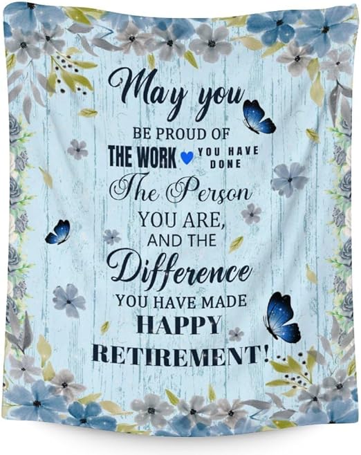 Retirement Throw Blanket - Soft, Fuzzy & Warm - 40x50 Inches Flannel Blankets for Women, Men - Light Blue Modern Throws Farewell Gift for Coworker