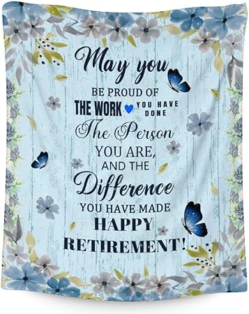 Retirement Throw Blanket - Soft, Fuzzy & Warm - 40x50 Inches Flannel Blankets for Women, Men - Light Blue Modern Throws Farewell Gift for Coworker