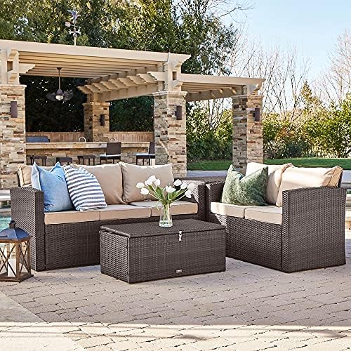 BELLEZE Outdoor 4PC Patio Wicker Sofa Set Sectional Deep Seating Seat