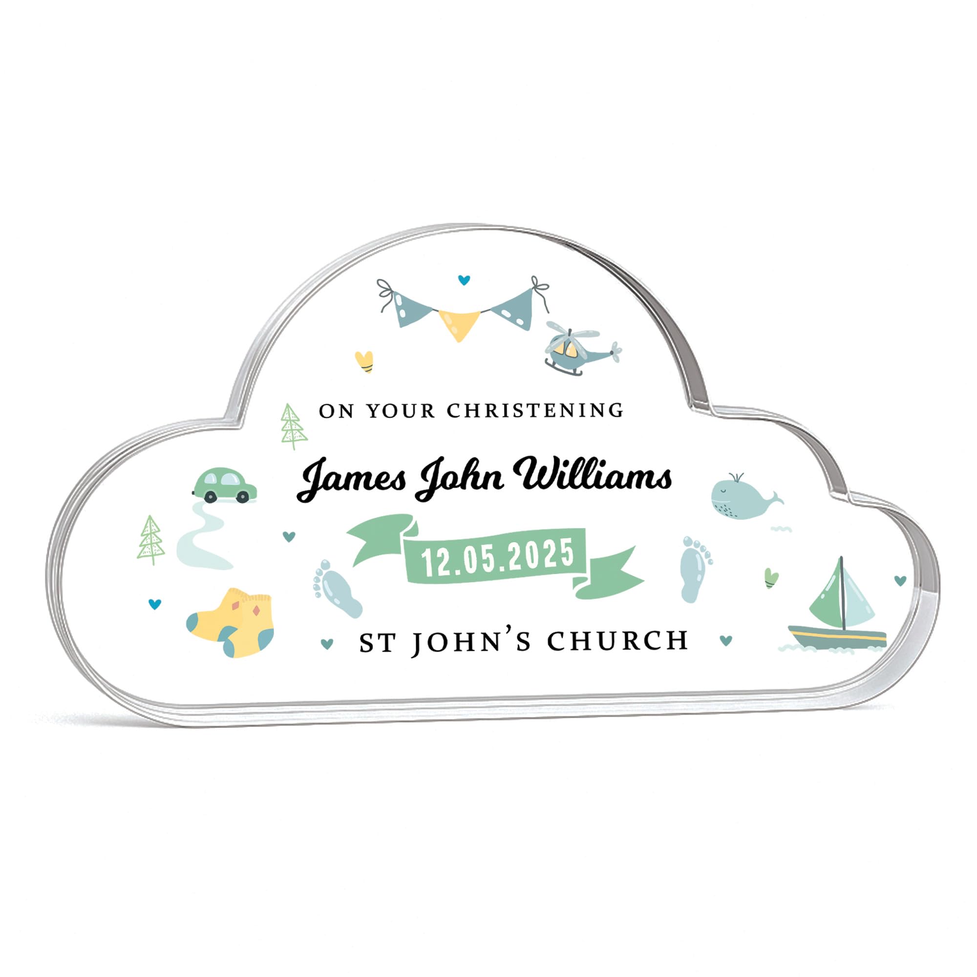 Red Ocean Personalised Christening Gift For Baby Boy Cloud Baby Plaque Christening Keepsake Gift for New New Mum Dad Godson Nephew Son Grandson