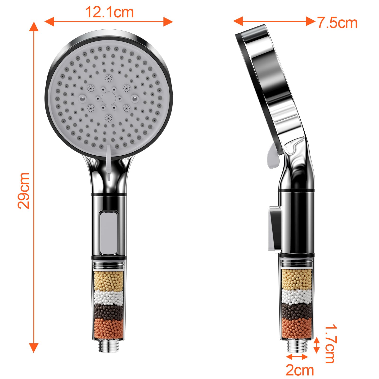 Soffione Doccia Anticalcare Nero - 5 Modalità Spray, Filtro A Pietre, Alta Pressione - Foto 2