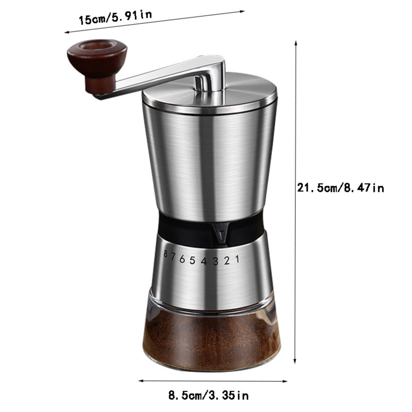 Ręczny młynek do kawy ze stali nierdzewnej, 8 stopni mielenia, regulowany zewnętrznie, do espresso, francuskiej prasy do kawy Cold Brew, na kemping, do biura, domu (8 stopni mielenia)