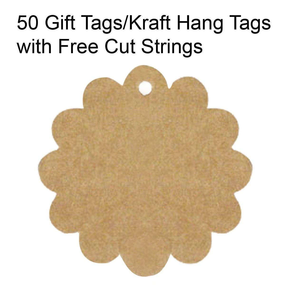 Wrapables 50 Geschenkanhänger/Kraft Tags, mit Gratis Schnitt Saiten für Geschenke, Basteln und Preis Tags Flower Blume