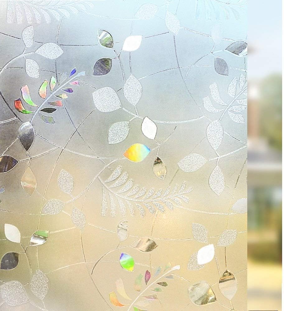 Rabbitgoo Frosted Glass Window Film Static Cling Privacy Film Non-Adhesive Opaque Window Film Frosted Leaf Window Coverings for Home Office 35.4 x 70.8 inches