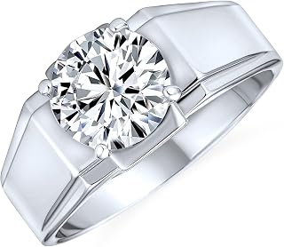 Personalize Statement Large 6CT Cubic Zirconia Round Brilliant Cut Solitaire AAA CZ Unisex Women Plus Size Men's Engagement Wedding Ring Wide Band Silver Plated Brass Polished Finish Customizable