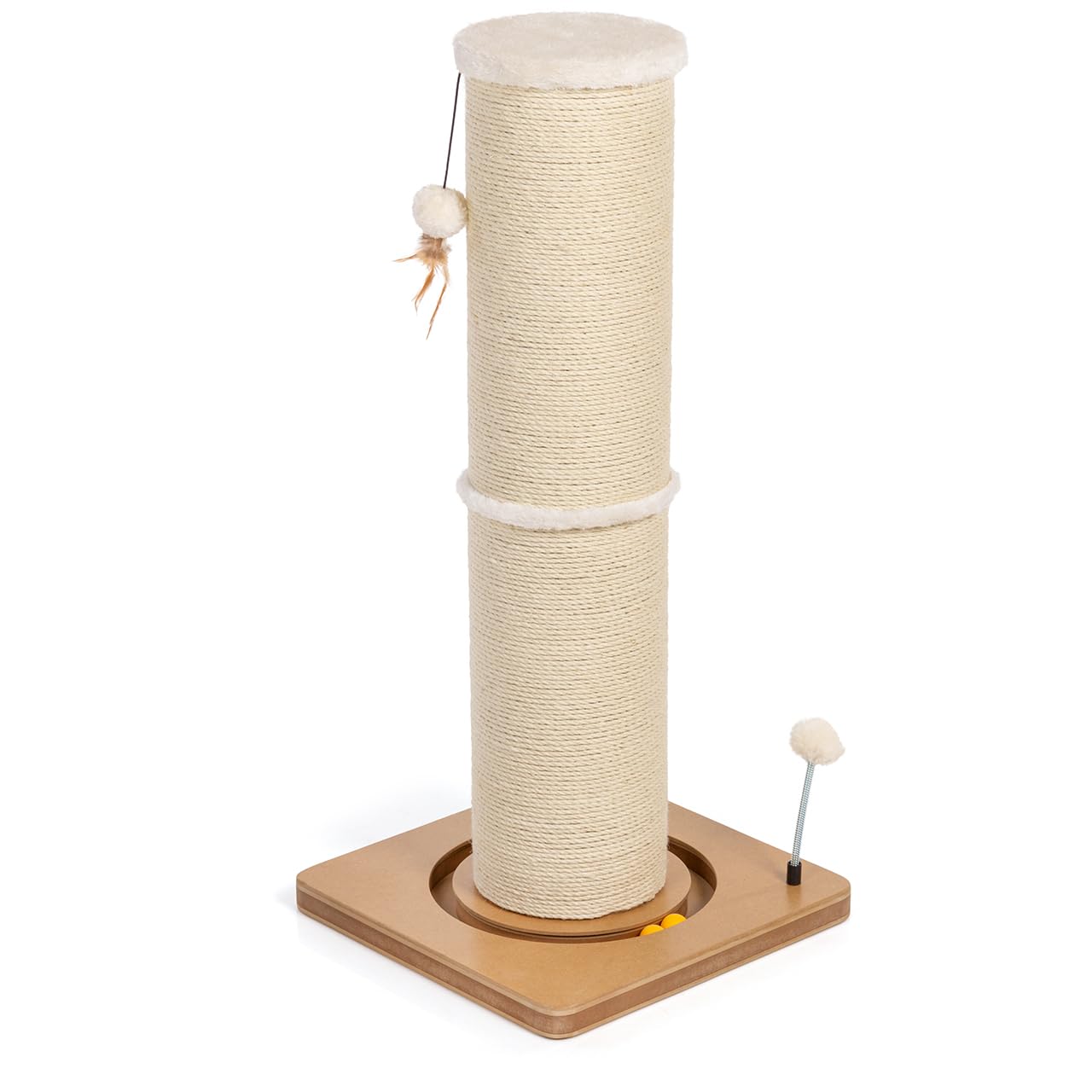 CanadianCat Company | Kratzstamm für Katzen - Carla - mit Spielzeug | interaktives Katzenspielzeug selbstbeschäftigung | mit 82cm-hoher Kratzsäule Ø20cm | ca. 40 x 40 x 86 cm