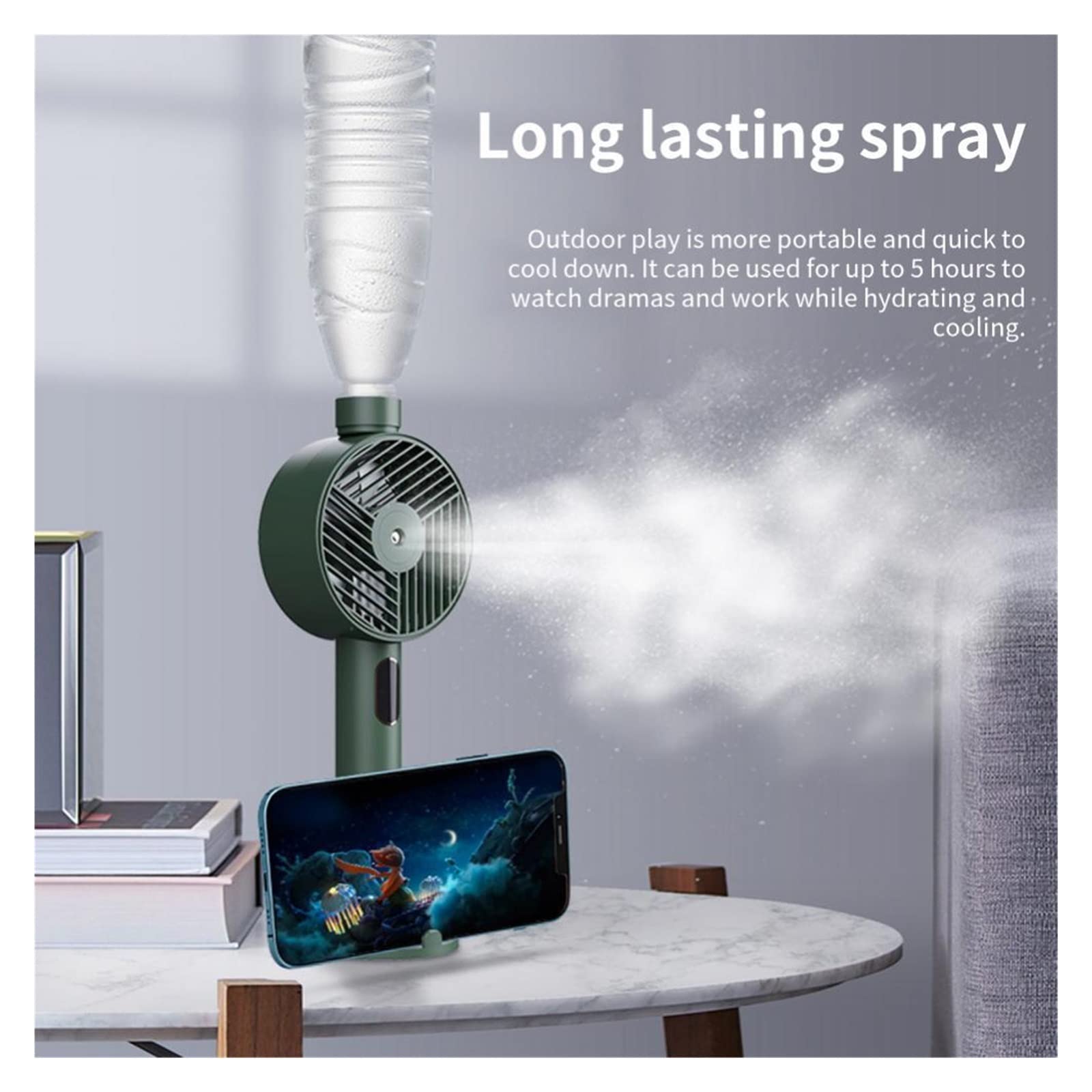 Elektryczny rozpylacz wody w sprayu wentylator mgiełki USB akumulator ręczny Mini chłodzenie klimatyzator nawilżacz nawilżanie chłodzący Przepływ Powietrza Komfort Orzeźwiająca Bryza(Pink)