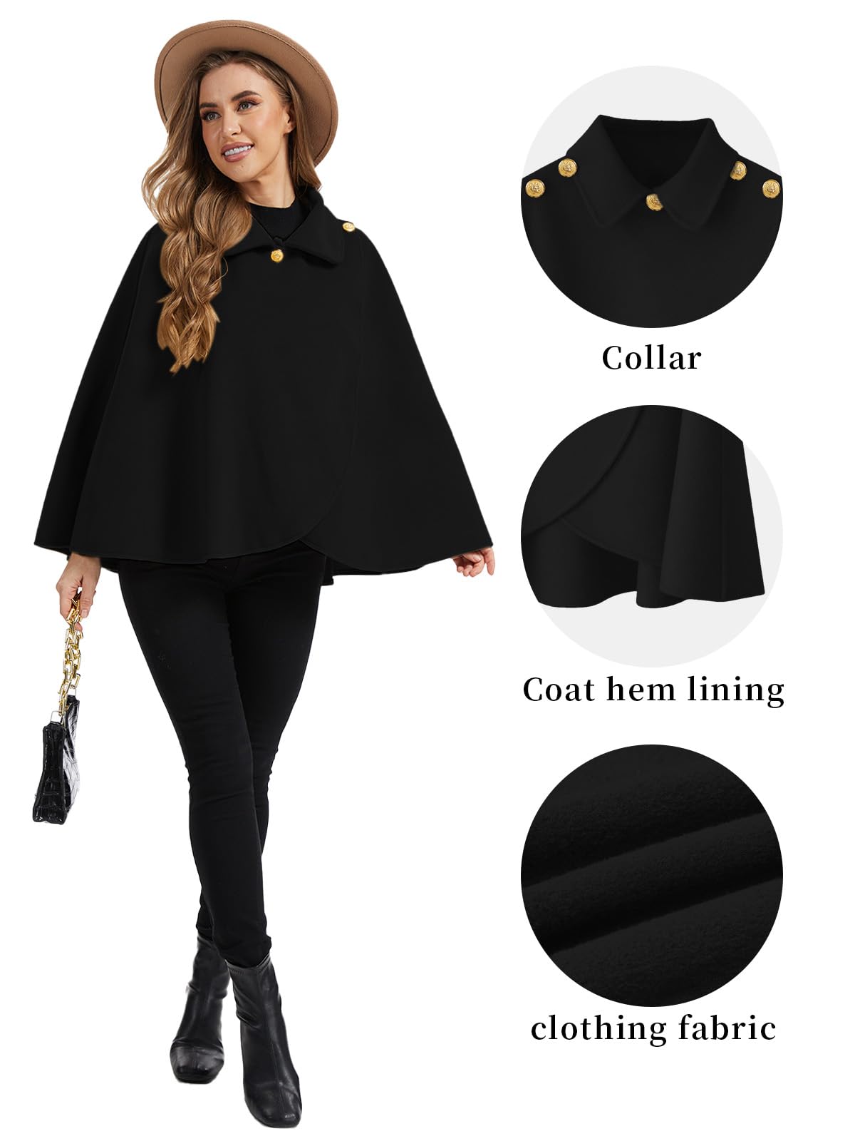 JFAN Poncho Femme Hiver Chaud Poncho Cape Femme Chic et Elegant avec Boutons Chale pour l' Automne Hiver
