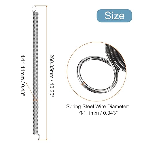 Miniatura 2 de uxcell Resorte extendido (0.043 x 0.43 x 10.25 pulgadas, 0.043 x 0.437 x 10.250 in), 1 resorte de tensión de doble gancho de acero para construcción