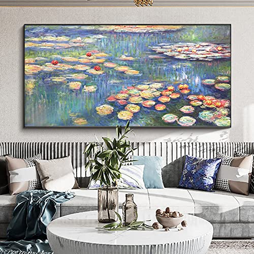 Peinture Monet lys aquatiques pour couloir et porche, grand tableau de restaurant