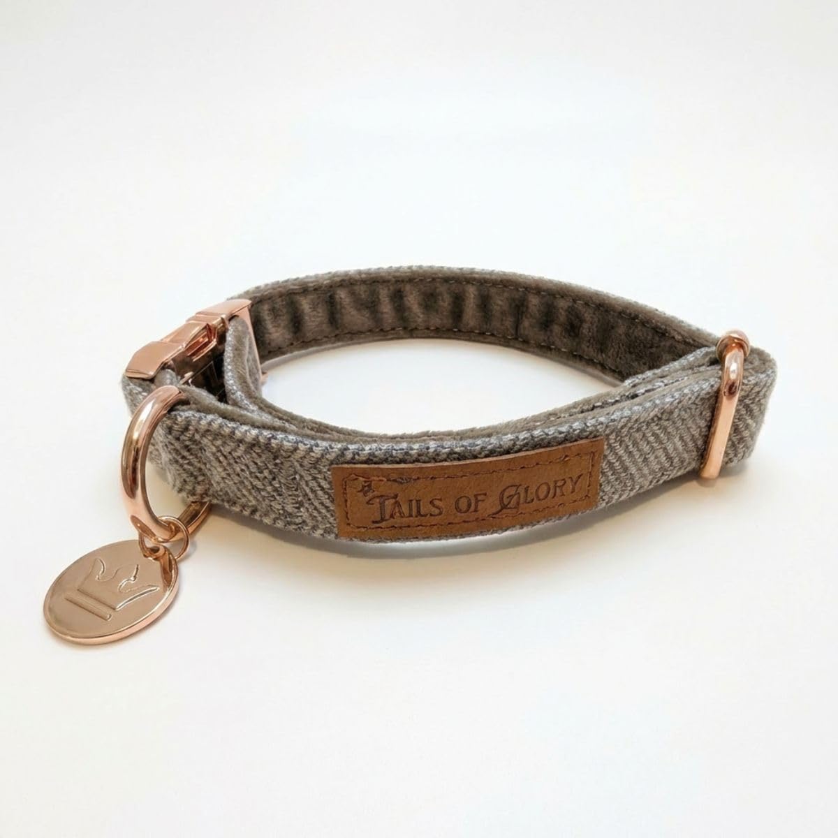 Ensemble Promenade Chien 3 pièces, Collier, Laisse 150 cm et Porte-Sacs | Tails of Glory : ensemble collier chien réglable, laisse 150 cm et porte-sacs en tweed anglais et velours doux