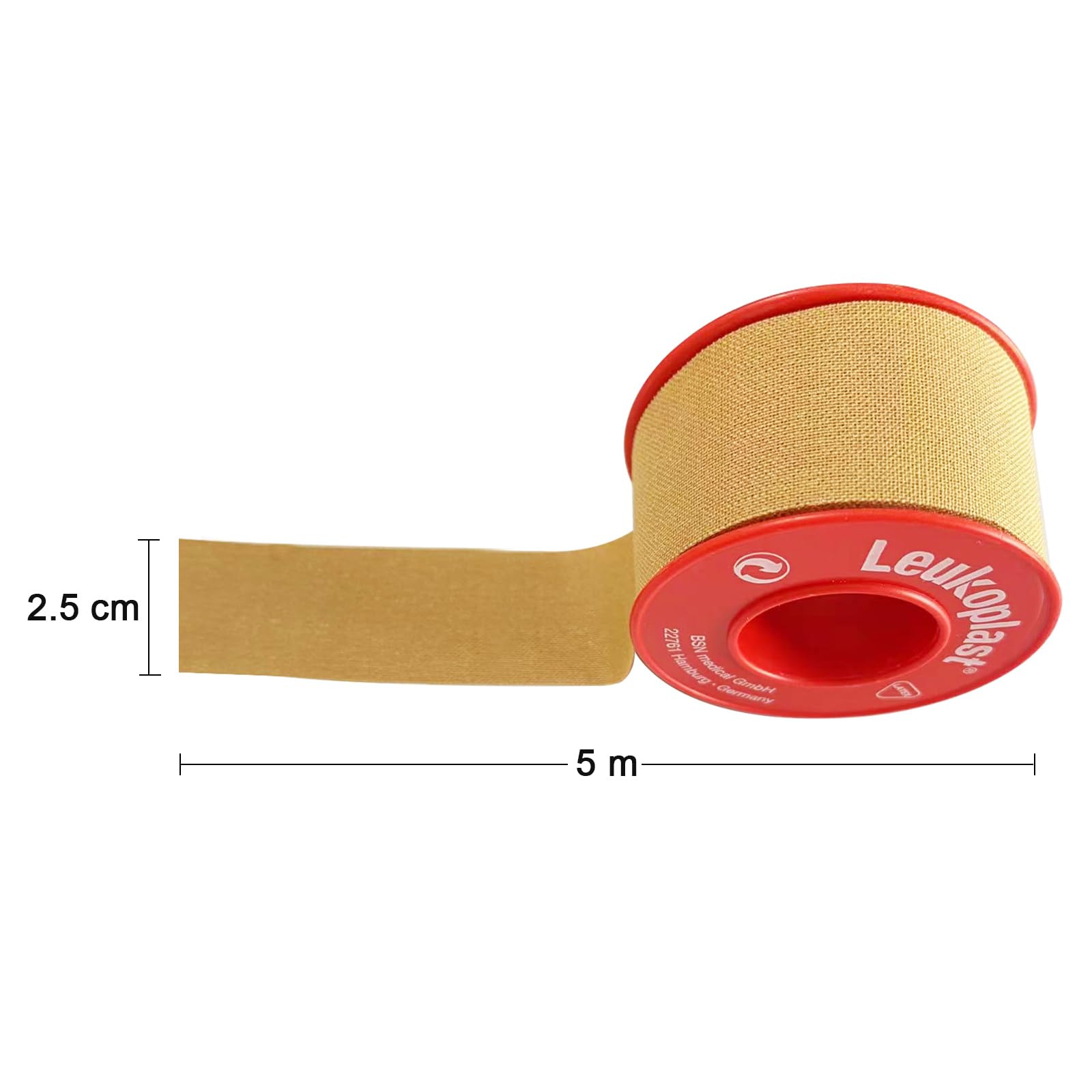 Leukoplast - Rollo de apósito de fijación (2,5 cm x 5 m, con anillo protector, rollo de yeso adhesivo Leukosilk, cinta médica para fijación de vendajes (12 unidades)