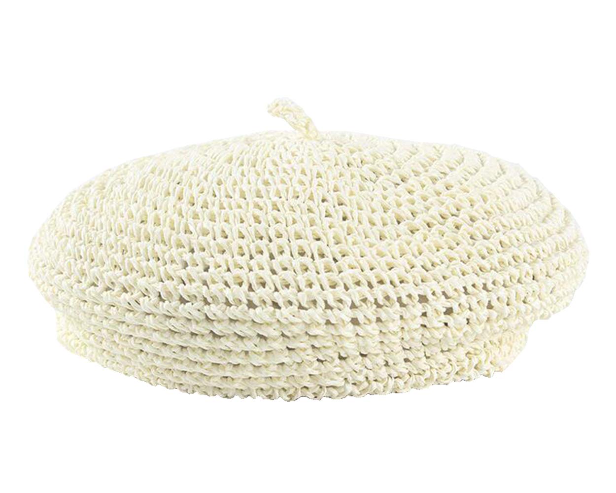 JOYHY Women's Summer Plain French Style Artist Straw Beret Hat White