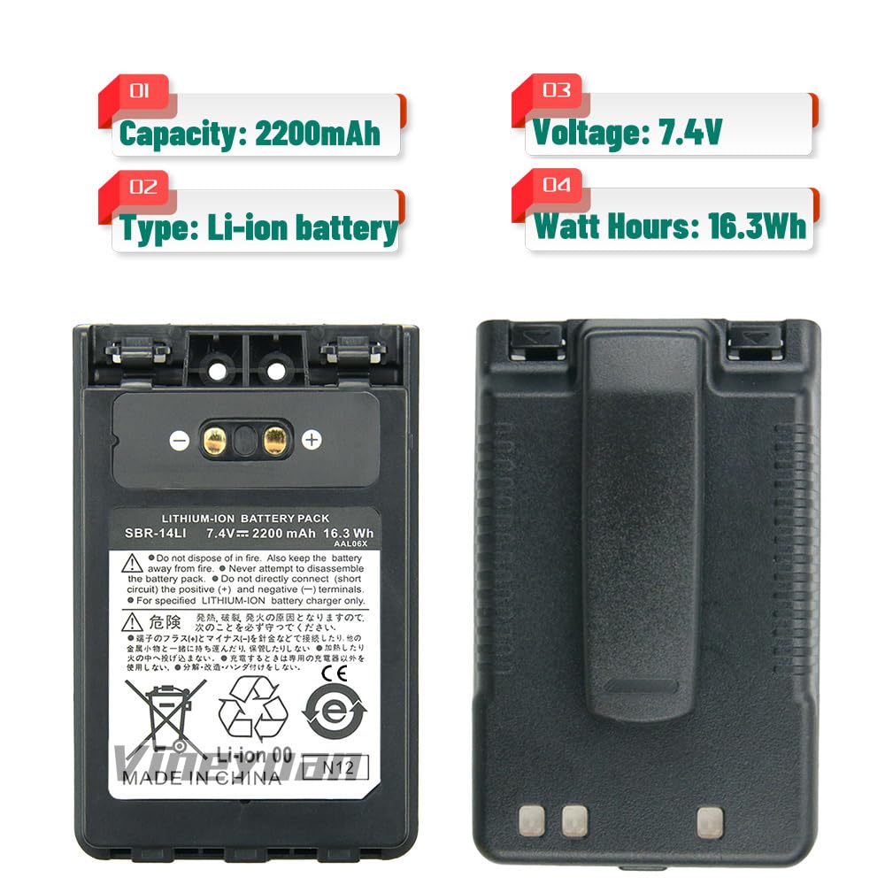 Yaesu SBR-14LI - Batería de litio (2200 mAh, 2200 mAh, para Yaesu VX-8R, 8 GR FT-1DR FT1XD FT-2D Series Batería de repuesto