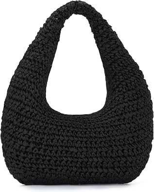 GOKTOW Women Hand Carry Only Straw Bag, Crescent Summer Beach Purse, Soft Faux Straw Tote 2025