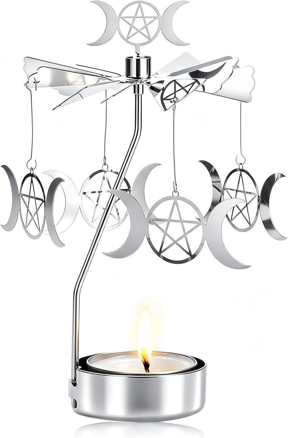 Spinning Tea Light Candle Holder, Triple Moon Tealight Candle Spinner