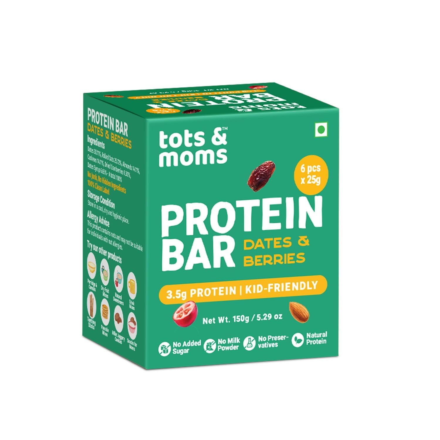 Tots & Moms Kids-Friendly Protein Bar – Choco & Dates (25g x 6) | 3.5g Protein per Bar | Antioxidant-Rich Cocoa & High-Fiber Oa — Amazon image 10