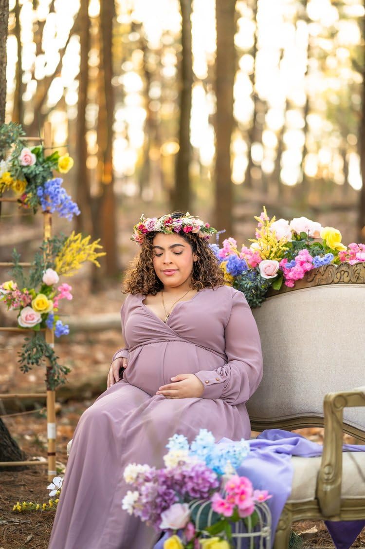 LORIE Long Sleeve Maternity Dress for Photoshoot Off the Shoulder V Neck Maternity Gown Pregnancy Baby Shower Dress Floor