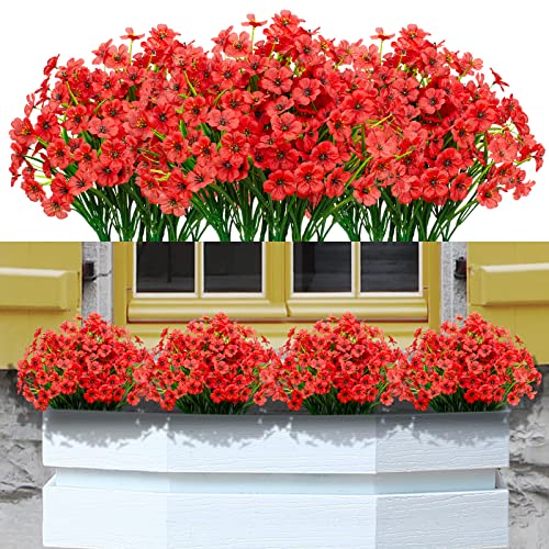 Ximiloor 21 Bundles Artificial Flowers Outdoor Uv Resistant Silk Flowers No Fade Fake Outside Flowers Plastic Greenery Faux Shrubs Garden Porch Window Box Home Decoration(Red) #TOP16