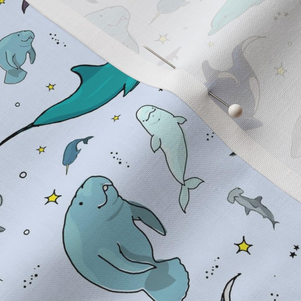 Spoonflower Fabric - Ocean Blue Sea Animals Whale Beluga Manatee Printed on Petal Signature Cotton Fabric by The Yard - Sewing Quilting Apparel Crafts Decor