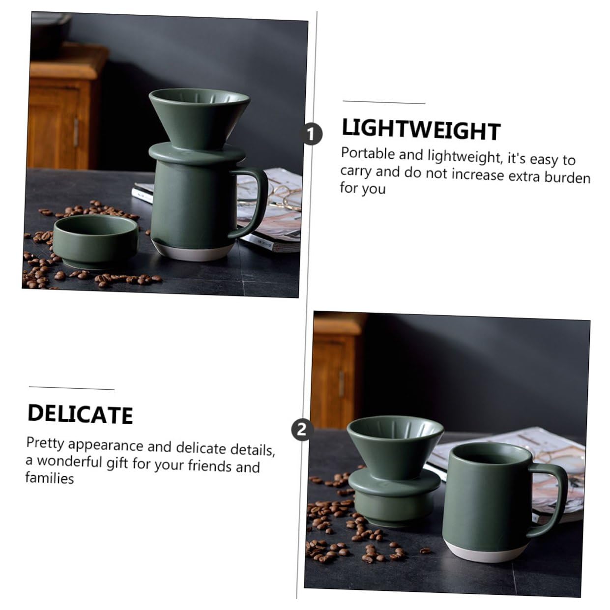 Filtro de Cerámica Verde para Café y Leche con Asa Taza Ligera y Práctica para Uso Doméstico y Viajes Diseño Sencillo y Duradero para Preparar Café con Sabor Fino