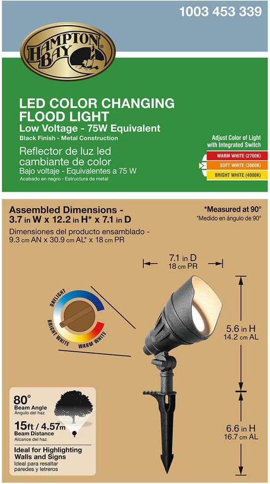Hampton Bay 13.3-Watt Millennium Black Adjustable Light Color Outdoor Integrated LED Landscape Flood Light