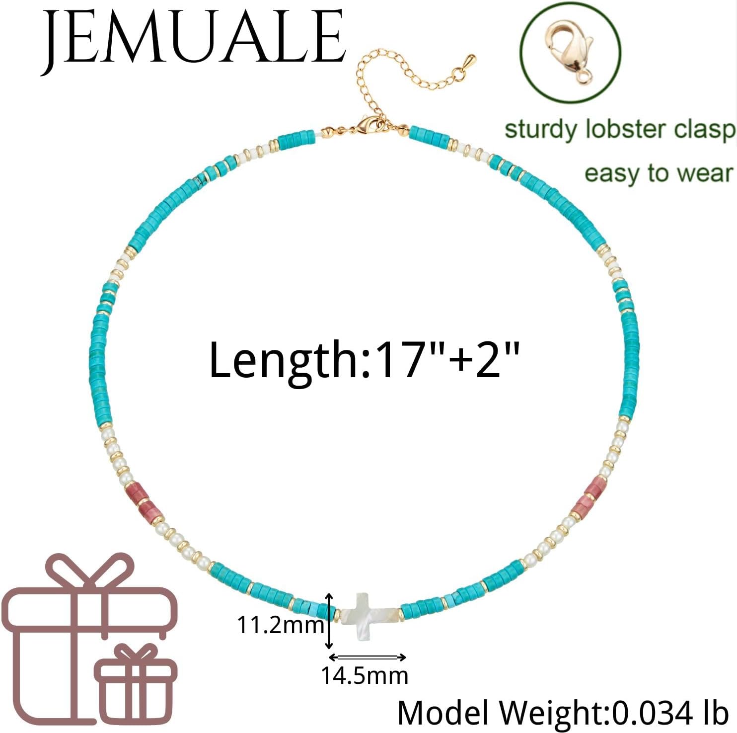 Cross Necklaces for Women Beaded Necklace Turquoise Beads Beaded Boho Choker Natural Stone Faith Pendant Gemstone Necklaces Choker Jewelry Style 2 Pearl - Image 7