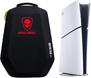 DEADSKULL Black Hard Shell Backpack Travel Carrying Case Compatible with PS5 Slim Disc & Digital Console, Water-Resistant Storage Gaming Bag for Console & Accessories