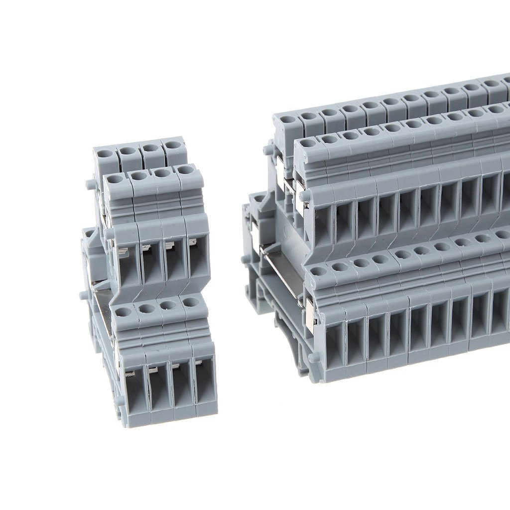 50 Pcs UKK3 Rail DIN Double Niveau Bornier Terminal 500V 25A 28-12AWG Gris pour La Maison Électroménager Circuits Électroniques Machines